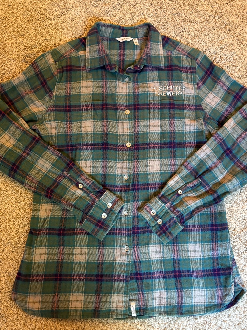 Woolrich Plaid Flannel from Deschutes Brewery in Teal, Size Small